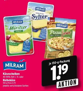 Wasgau Milram Käsescheiben oder Reibekäse 150g Angebot