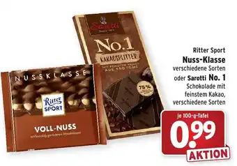 Wasgau Ritter Sport Nuss Klasse oder Sarotti No. 1, 100g Angebot