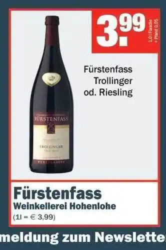 Benz Getränke Fürstenfass Trollinger od. Riesling 1L Angebot