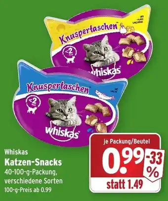 Wasgau Whiskas Katzen Snacks 40-100g Angebot