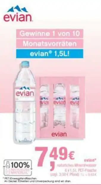 Getränke Hoffmann Evian Natürliches Mineralwasser 6x1,5L Angebot