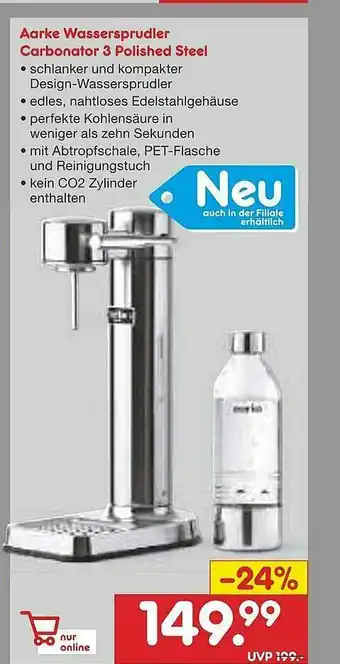 Netto Marken-Discount Aarke Wassersrudler Carbonatror3 Polished Steel Angebot