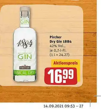 REWE Pircher Dry Gin 1884 Angebot