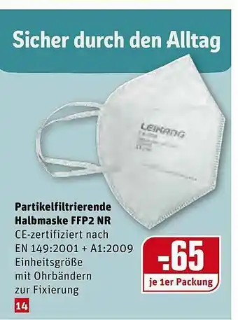 REWE Kaufpark Partikelfiltrierende Halbmaske FFP2 NR Angebot