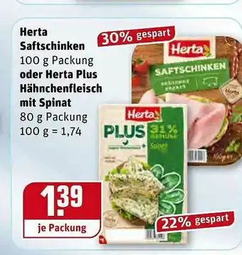 REWE Kaufpark Herta Saftschinken Oder Herta Plus Hähnchenfleisch Mit Spinat Angebot