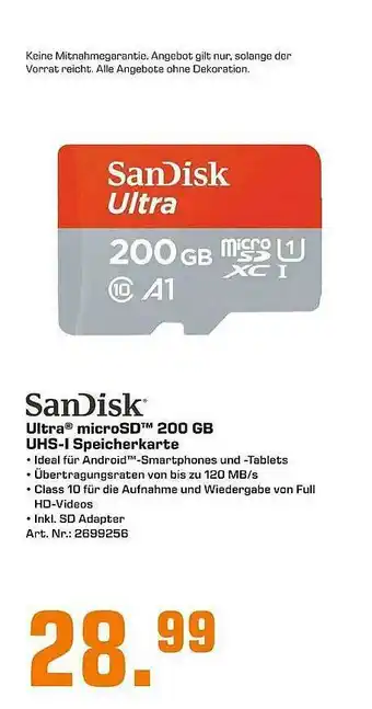 Saturn Sandisck Ultra Microsd 200 Gb Uhs-i Speicherkarte Angebot