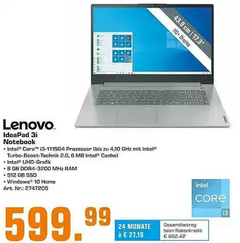 Saturn Lenovo Ideapad 3i Notebook Angebot