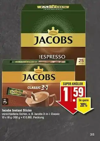 Scheck-in-Center Jacobs Instant Sticks Angebot