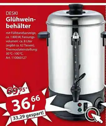 Sonderpreis Baumarkt Deski Glühwein-behälter Angebot