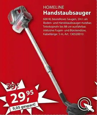 Sonderpreis Baumarkt Homeline Handstaubsauger Angebot