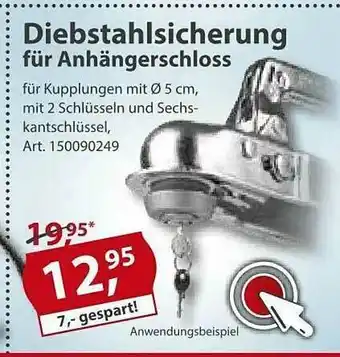 Sonderpreis Baumarkt Diebstahlsicherung Für Anhängerschloss Angebot