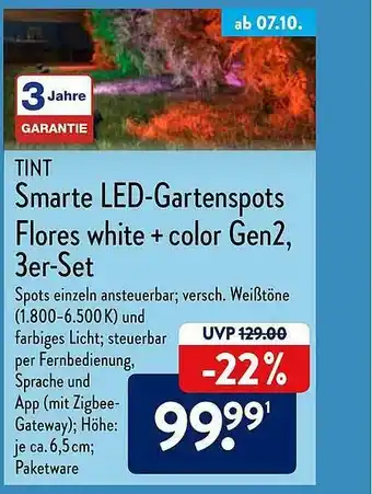 Aldi Nord Tint Smarte Led-gartensports Flores White + Color Gen2, 3er-set Angebot