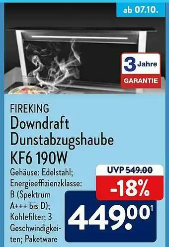 Aldi Nord Fereking Downdraft Dunstabzugshaube Kf6 190w Angebot