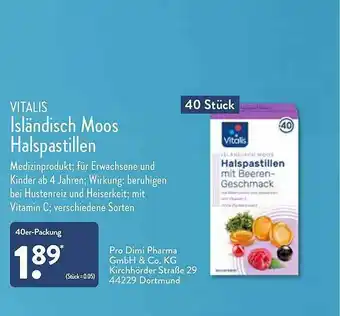 Aldi Nord Vitalis Islländisch Moos Halspastillen Angebot