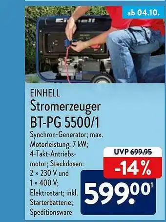 Aldi Nord Einhell Stromerzeuger Bt-pg 5500 1 Angebot