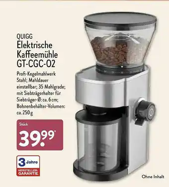 Aldi Nord Quigg Electrische Kaffeemühle Gt-cgc-02 Angebot