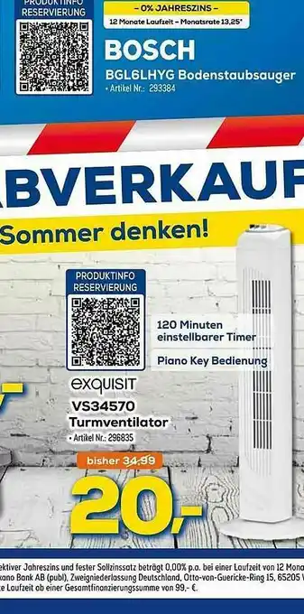 Euronics Berlet Exquisit Vs34570 Turmventilator Angebot