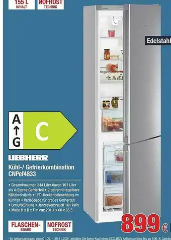 Electroplus Kühl--gefrierkombination Cnpef4833 Liebherr Angebot