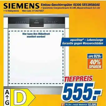 Expert Klein Siemens Einbau-geschirrspüler Iq300 Se53hs60ae Angebot