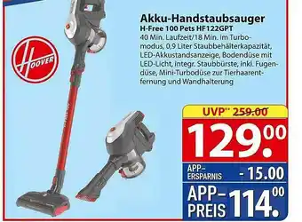 Famila Nord Ost Akku-handstaubsauger H-free 100 Pets Hf122gpt Hoover Angebot