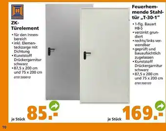 Globus Baumarkt Zk- Türelement Feuerhem-mende Stahl-tür „t-30-1” Angebot