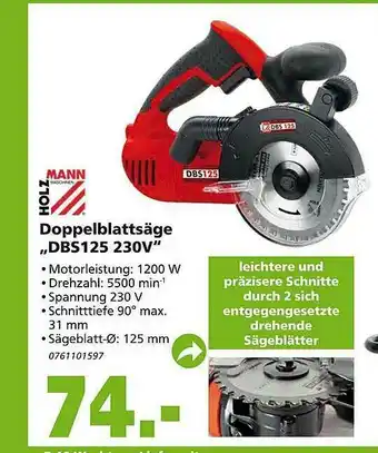 Globus Baumarkt Holz Mann Doppelblattsäge „dbs125 230v” Angebot