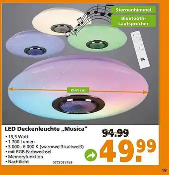 Globus Baumarkt Led Deckenleuchte „misica” Angebot