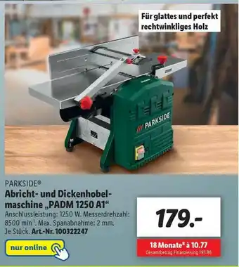 Lidl Parkside Abricht- Und Dickenhobel-maschine „padm 1250 A1” Angebot