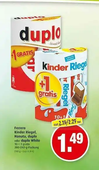 Markant Ferrero Kinder Riegel, Hanuta, Duplo Oder Duplo White Angebot