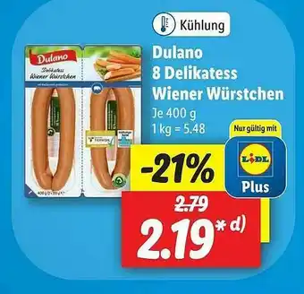 Lidl Dulano 8 Delikatess Wiener Würstchen Angebot