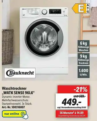 Lidl Waschtrockner „watk Sense 96l6” Bauknecht Angebot