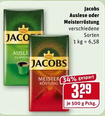 REWE Jacobs Auslese oder Meisterröstung 500g Angebot