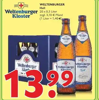 Getränke Fleischmann Weltenburger Hell 20x0,5L Angebot