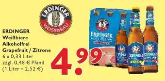 Getränke Fleischmann Erdinger Weißbiere Alkoholfrei Grapefruit/Zitrone 6x0,33L Angebot