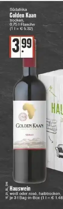 Edeka Südafrika Golden Kaan, Hauswein 0,75L Angebot