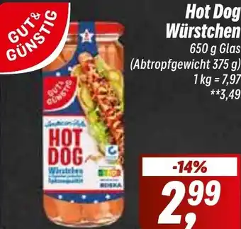 Simmel GUT& GÜNSTIG Hot Dog Würstchen 650 g Glas Angebot