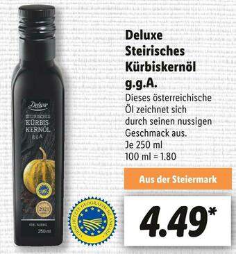 Lidl Deluxe steirisches kürbiskernöl g.g.a. Angebot