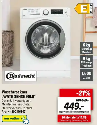 Lidl Bauknecht waschtrockner „watk sense 96l6“ Angebot