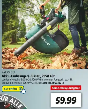 Lidl Parkside akku-laubsauger/-bläser „plsa 40“ Angebot