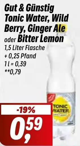 Simmel Gut & Günstig Tonic Water, Wild Berry, Ginger Ale oder Bitter Lemon 1,5 Liter Flasche Angebot