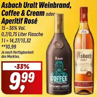 Simmel Asbach Uralt Weinbrand, Coffee & Cream oder Aperitif Rosé 0,7/0,75 Liter Flasche Angebot