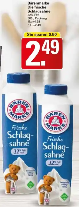 WEZ Bärenmarke Die frische Schlagsahne 500 g Packung Angebot