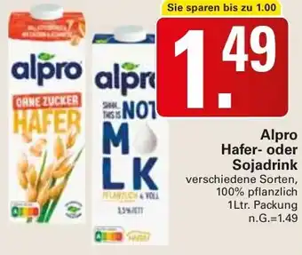 WEZ Alpro Hafer oder Sojadrink 1Ltr. Packung Angebot