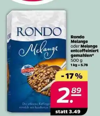 NETTO Rondo Melange Oder Melange Entcoffeiniert Gemahlen 500g Angebot