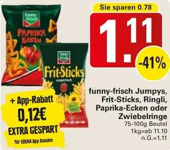 WEZ funny-frisch Jumpys, Frit-Sticks, Ringli, Paprika-Ecken oder Zwiebelringe 75-100g Beutel Angebot