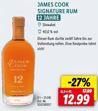 Lidl JAMES COOK SIGNATURE RUM 12 JAHRE 0,5 L-Fl. Angebot