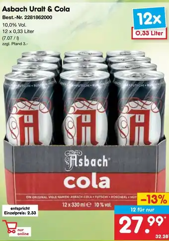 Netto Marken-Discount Asbach Uralt & Cola 12 x 0,33 Liter Angebot