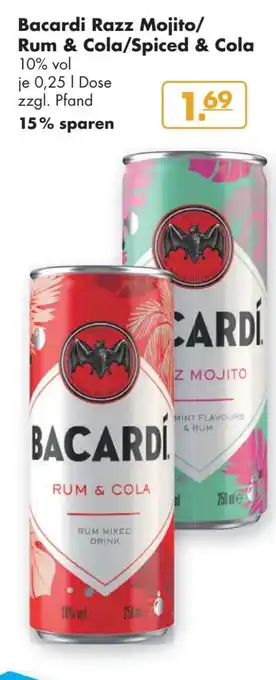 Handelshof Bacardi Razz Mojito/ Rum & Cola/Spiced & Cola 10% vol 250ml Angebot