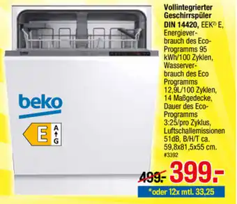 Möbelpiraten Beko Vollintegrierter Geschirrspüler DIN 14420 Angebot