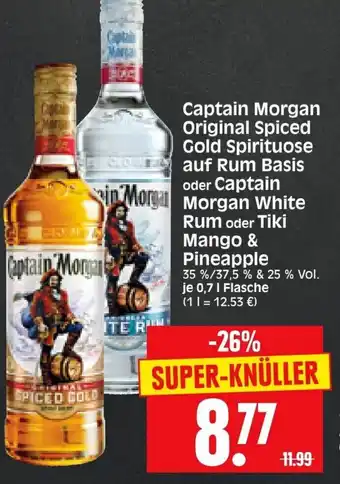 Edeka Herkules Captain Morgan Original Spiced Gold Spirituose auf Rum Basis oder Captain Morgan White Rum oder Tiki Mango & Pineapple 0,7L Angebot